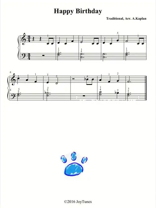 继续来写点琴谱,第一首是完整的简单版《生日快乐》f大调,右手旋律只