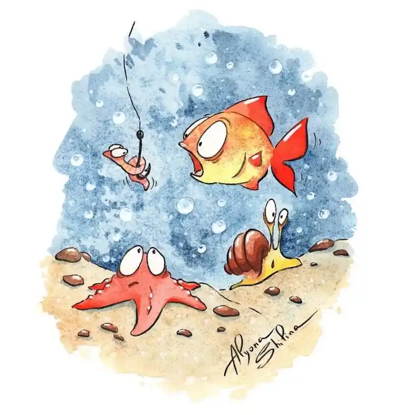 适合新手临摹的可爱海洋生物插画 by alyonashili - 抖音