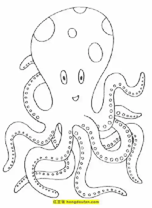 10张最简单的章鱼卡通简笔画卷曲的章鱼涂色图