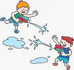 aipng追着奔跑打水仗的孩子pngpng矢量卡通打水枪的男孩pngaipng开心