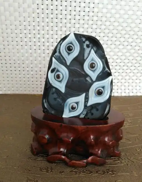 天眼玛瑙原石五眼摆件尺寸连底坐高约1358公