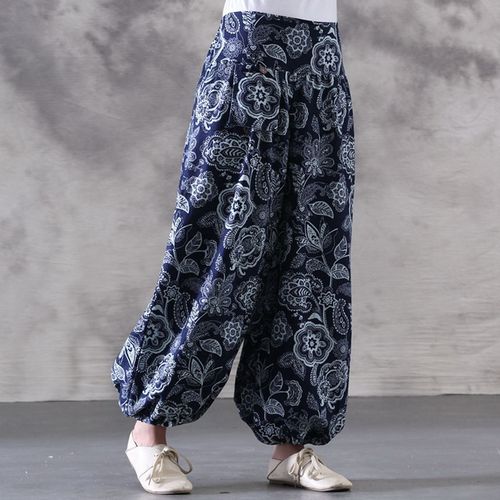 文艺范民族风女士棉麻裤灯笼裤长裤
