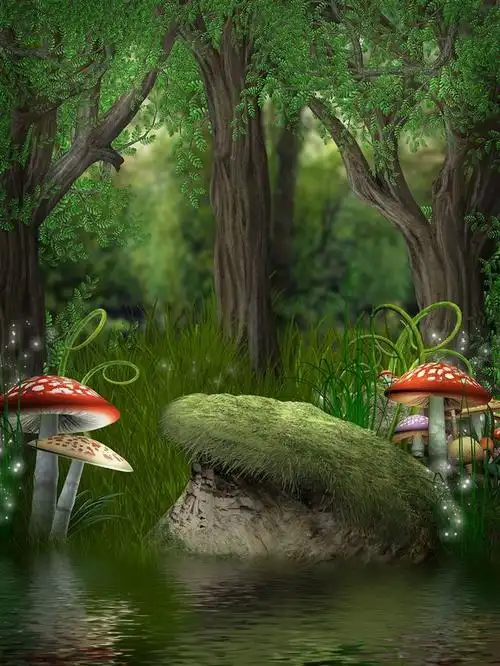 神秘梦幻唯美童话故事森林树林草地蘑菇大自然风景高清摄影图