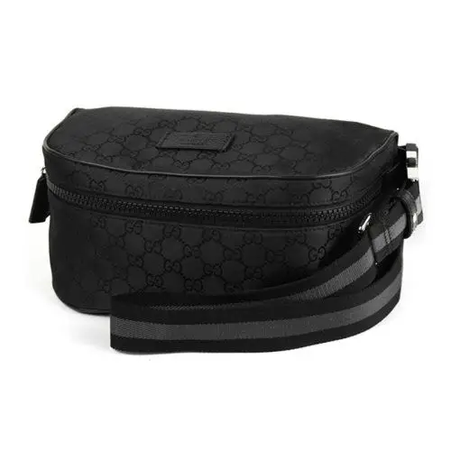 gucci/古驰黑色帆布胸包男女通用ai