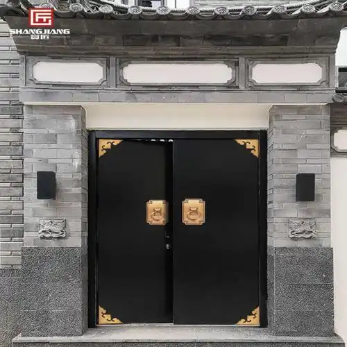 新中式别墅大门双开门农村庭院家用乡村自建房锌合金进户入户门