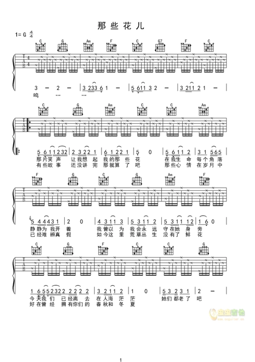 那些花儿-简单版c调六线吉他谱-虫虫吉他谱免费下载