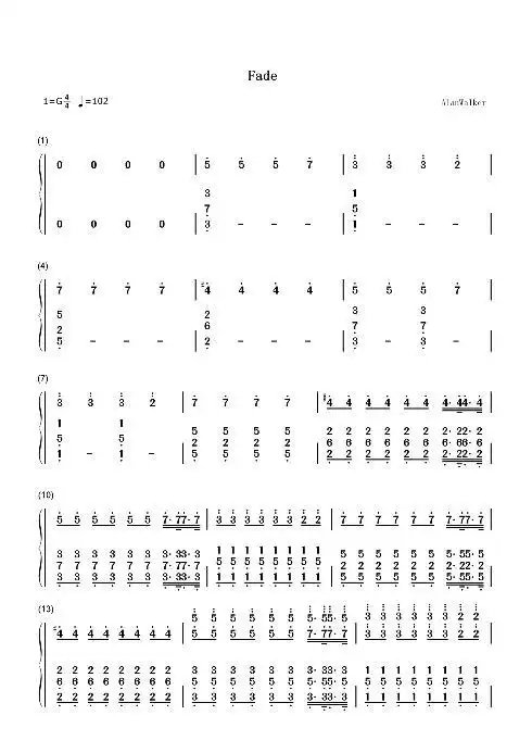 求《fade-艾伦沃克》我只有这个钢琴简谱的第一页,谁有后面的铺子!