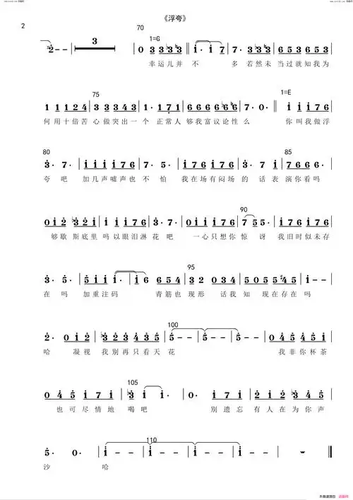 浮夸简谱&萨克斯五线谱简谱-陈奕迅演唱-黄伟文/江志仁词曲1