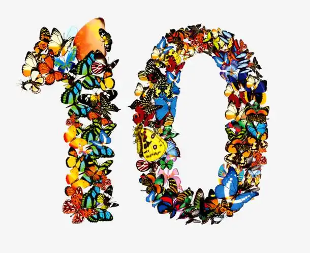卡通手绘蝴蝶数字10