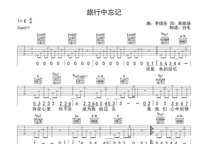 旅行中忘记曲谱预览图