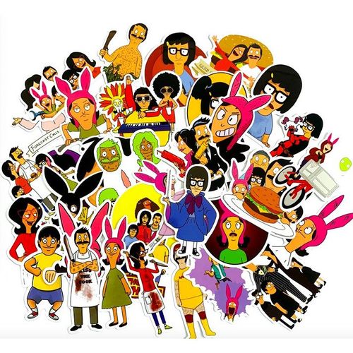 34张卡通开心汉堡店手账贴拉杆箱滑板电动车个性滑板笔记本贴纸