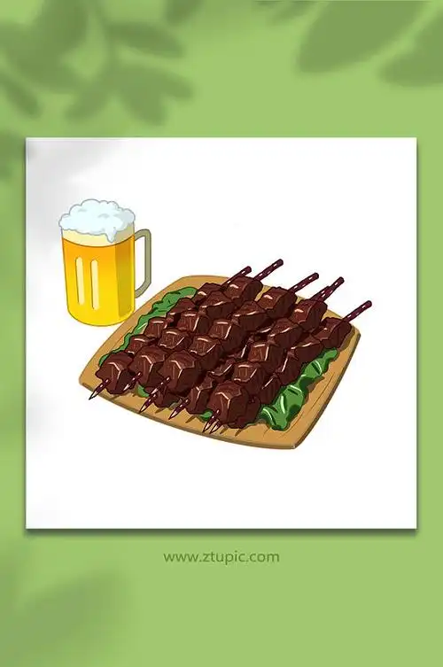 手绘卡通烤羊肉串新疆特色美食元素插画
