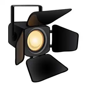 闪耀的舞台灯光被隔离在白色背景上.工作室照明设备.矢量插图照片