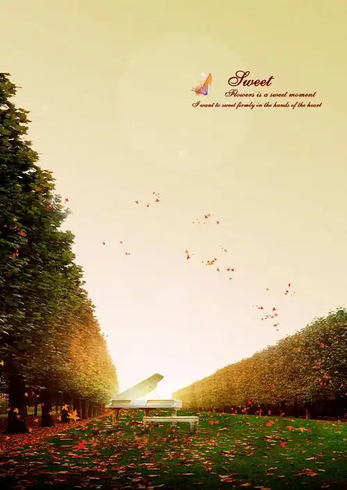 秋天大树钢琴风景素材