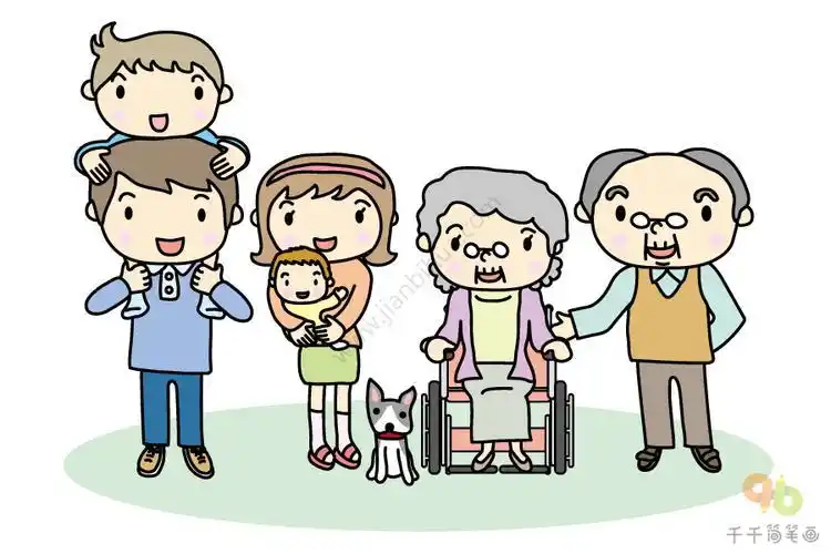 一家人拖着行李简笔画