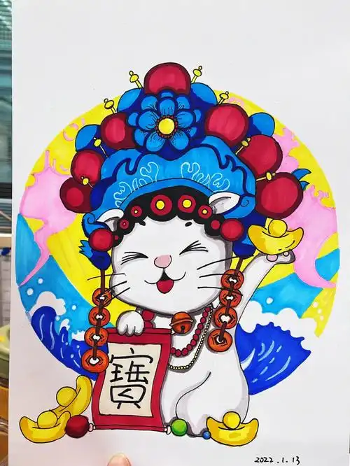 马克笔临摹国风招财猫