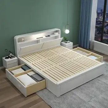 两米乘两米二大床实木 白色实木床现代简约2米x2m大床200×220收纳储