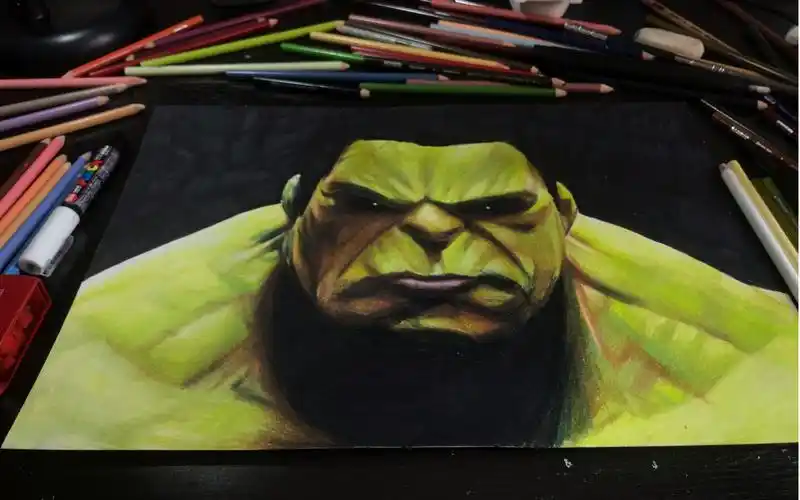 彩铅手绘28小时极速画一个粗糙的绿巨人