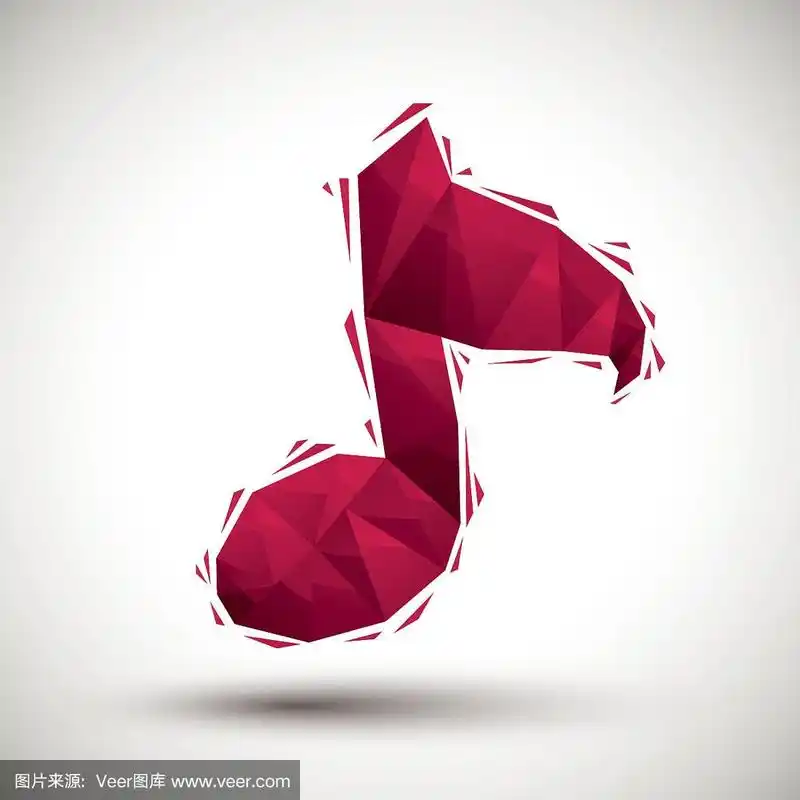 红色音符几何图标在3d现代风格