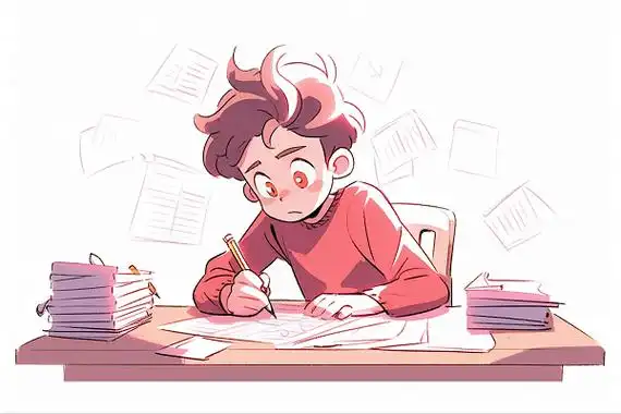 男孩在书桌前学习写作业卡通ai插画