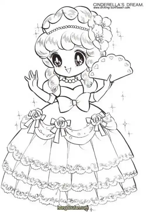 头戴皇冠的白雪公主幼儿在线涂色图片大全 | 红豆饭小学生简笔画大全