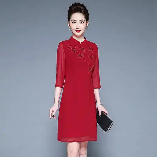 新娘妈妈婚宴旗袍连衣裙中年婆婆婚礼高贵气质中老年女装