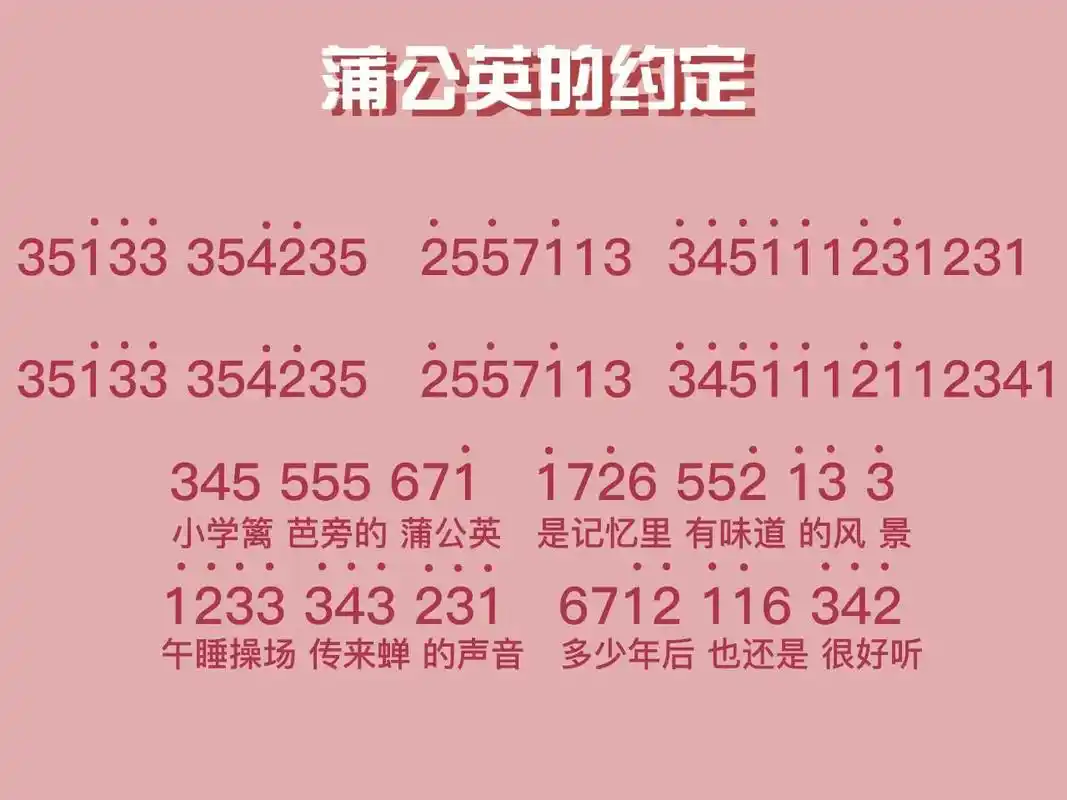 蒲公英的约定简谱中间的那个纯数字要快弹.#简谱#蒲公英的约定 - 抖音