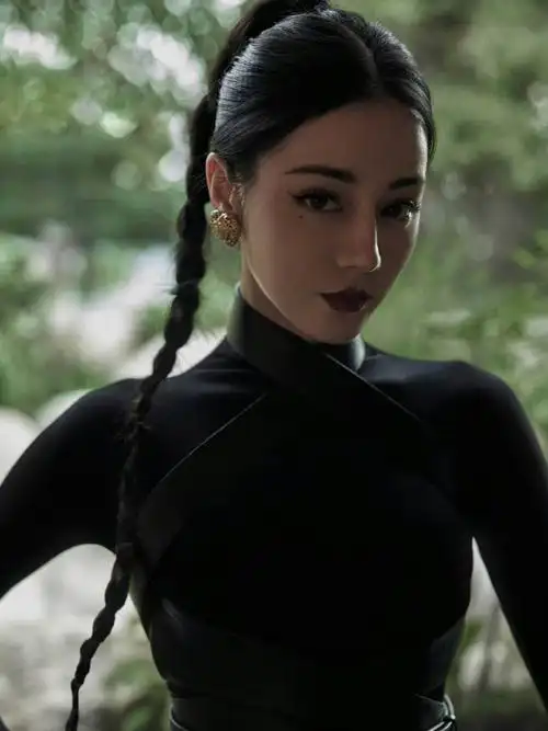 迪丽热巴超话今日活动穿着一袭ala03a黑裙亮相,黑色针织皮革绑带