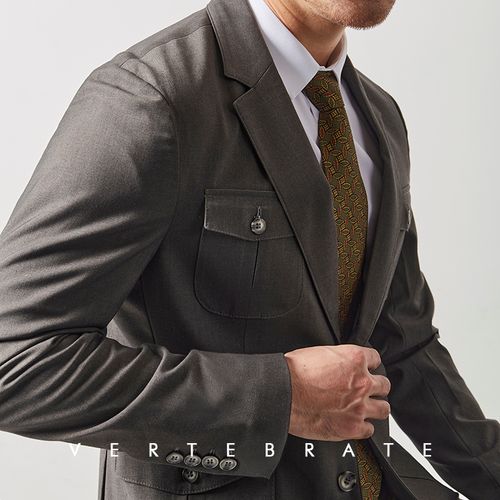 脊椎动物男装日系复古休闲风春款薄料口袋猎装西服无垫肩单西装