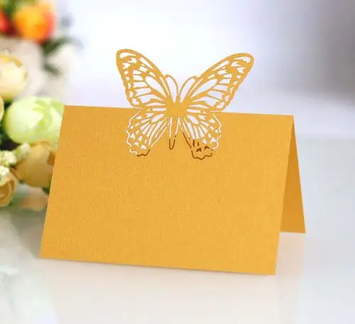 蝴蝶席位卡 激光卡片镂空桌牌纸桌卡 婚礼用品卡姓名座次卡 批发