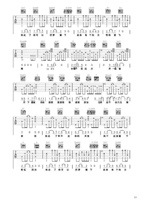 lydia吉他谱-弹唱谱-c调-虫虫吉他
