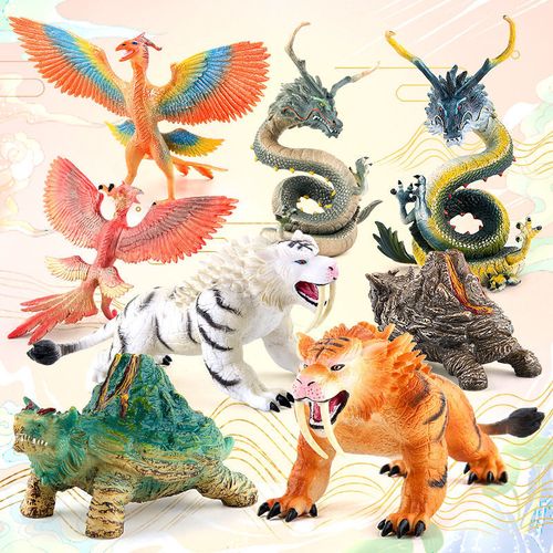 跨境仿真中国古代远古四大神兽模型摆件上古瑞兽青龙白虎朱雀玄武