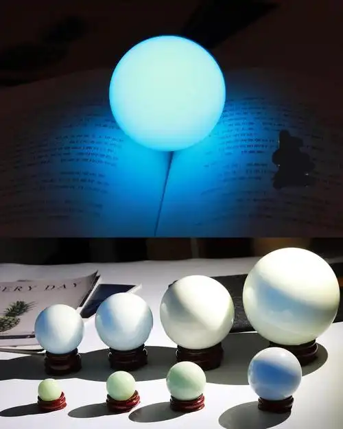 夜光石亮原石学光球夜光球水晶球摆件家居蓝光50mm