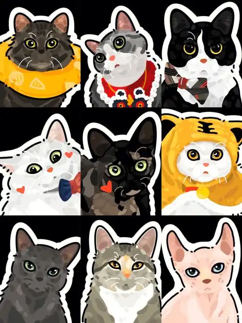 最近画的一大波猫猫头像九宫格拼图