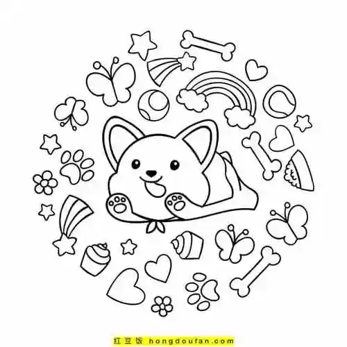 11张有趣的软萌可爱的小柯基犬卡通涂色简笔画