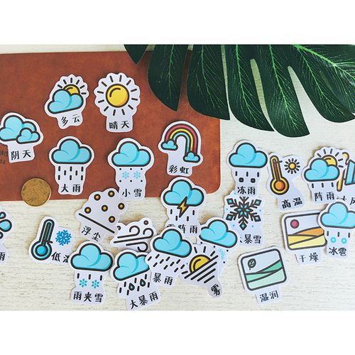 手绘天气预报贴纸 可爱晴雨表气象符号手帐装饰儿童手抄报小贴画