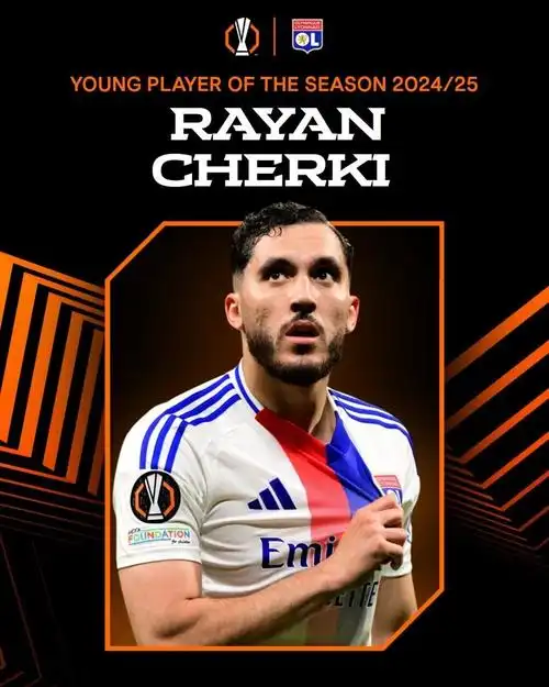 官方:21岁里昂前锋谢尔基当选欧联杯赛季最佳年轻球员