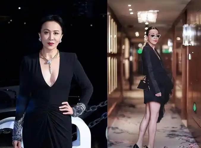 这次刘嘉玲的造型非常性感.她身穿黑色及膝长裙,秀出纤细的双腿.任何