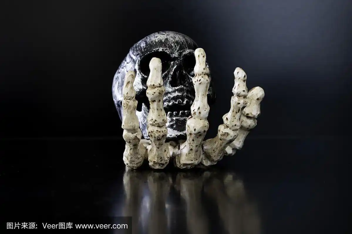 万圣节的骷髅手拿着骷髅头