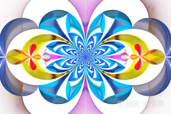 神话般的树叶的对称图案.蓝色和淡黄色