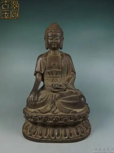明代老黄铜莲花座如来佛