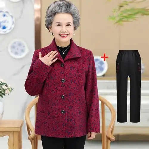 老年人秋装女6070岁妈妈春秋装老人上衣服80老年女装奶奶装外套