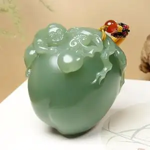 苏州玉雕大师韦有锋作品和田玉如意童子蟠桃贺寿手把件 146.60克