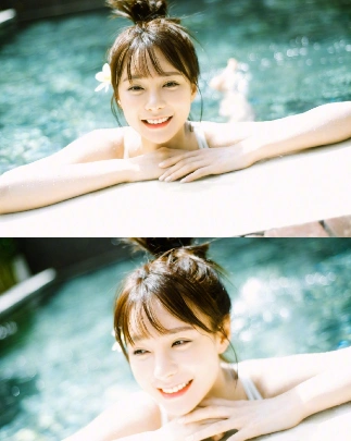 沈梦辰晒泳衣戏水照 皮肤白皙上围丰满