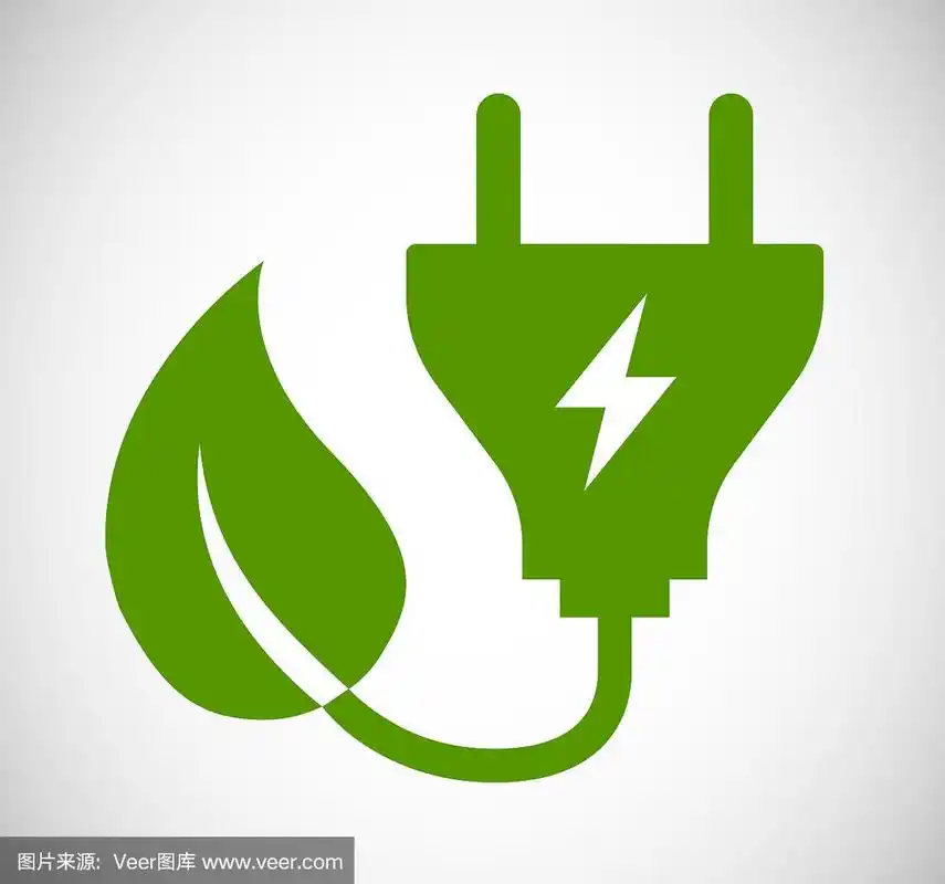 绿色能源图标电源插头与叶片符号