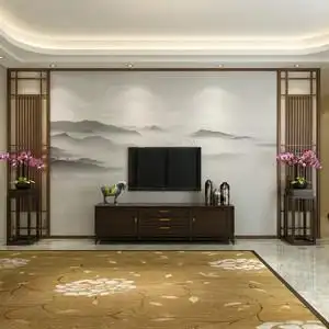 2021新款电视背景墙壁纸新中式麋鹿3d立体墙布现代简约客厅壁画新中式