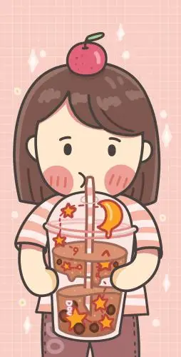 喝星星月亮奶茶的女孩插画