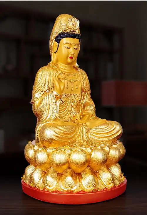 莲观世音菩萨神像送子保平安镀金色款中号观音赐福长22宽22高40cm重34