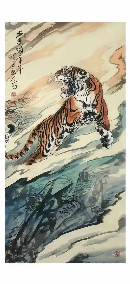 当代虎画大咖无事散人冯四海先生作品作品尺寸四尺整宣13869厘米虎年