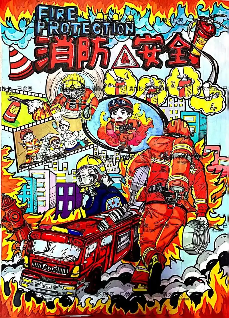 消防安全主题画.#马克笔手绘#手抄报 #主题画 #消防员 - 抖音